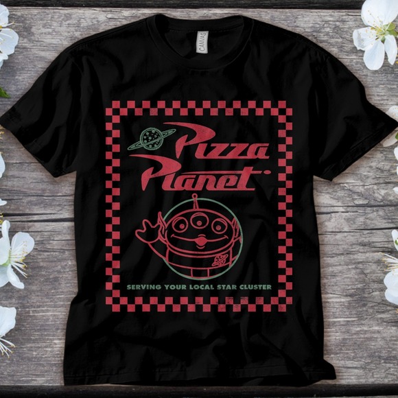 Tops - Disney Toy Story Alien Pizza Planet Box Art T-Shirt Unisex Tee Adult T-shirt